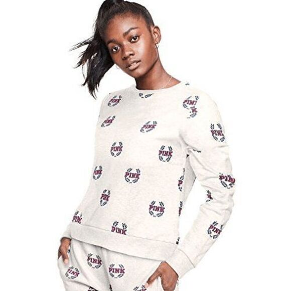 PINK Victorias Secret Light Heather Gray Logo Crest Pullover Sweater Small - Picture 5 of 5